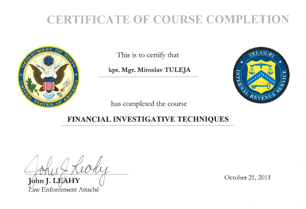 Certifikát Financial Investigative Techniques